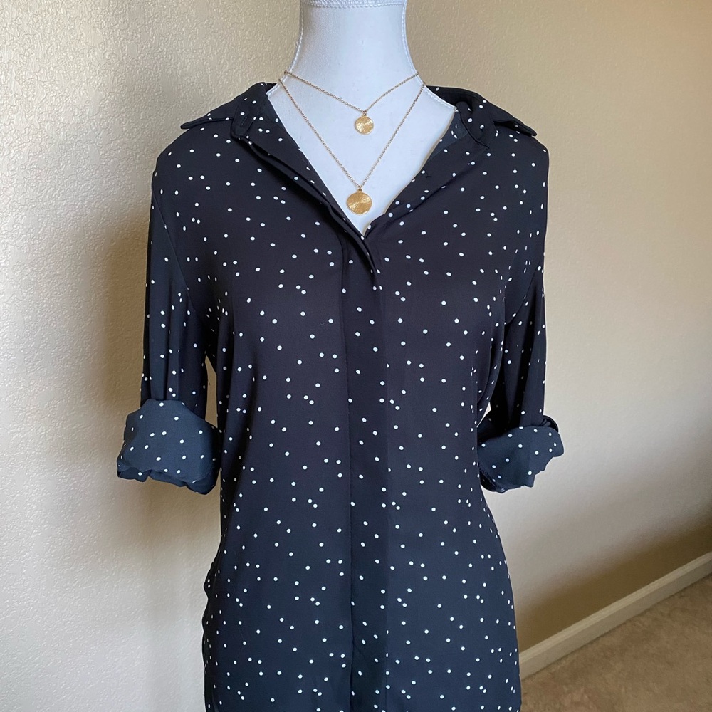 Mossimo Supply Co Black and White Polka DotButton Down Shirt with Notched Collar